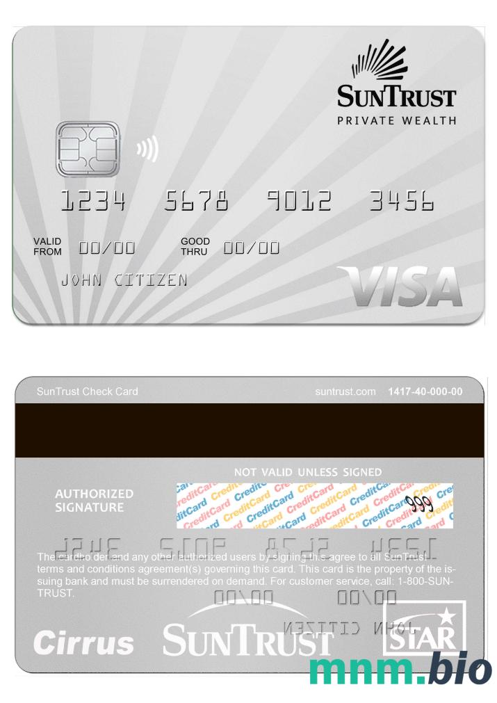 USA SunTrust Visa karta przykład w formacie PSD
